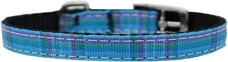 Plaid Nylon Dog Collar with classic buckle 3/8" Blue Size 16